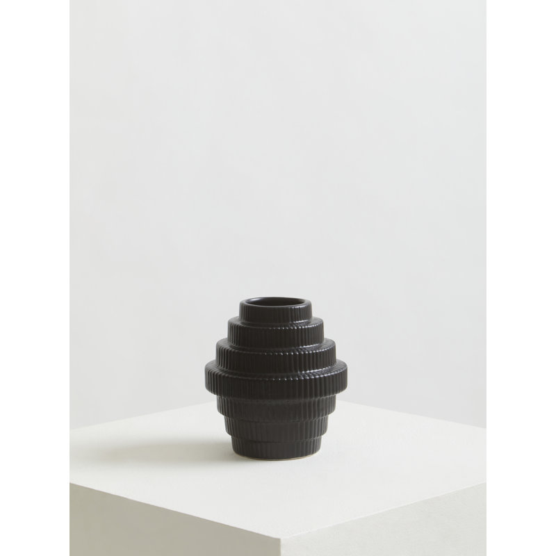 Antonietto Earthenware Table Vase, Black, 16cm H x 15cm W x 15cm D