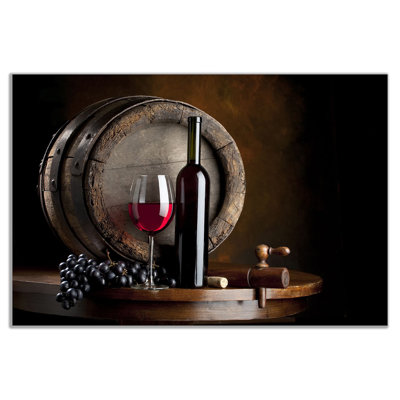 Wine And Fruit With Glass And Barrel For Kitchen Food - Wrapped Canvas Print