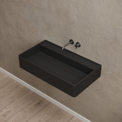 Évier rectangulaire à fixation murale 31,5 po x 18 po Monblari - Noir mat
