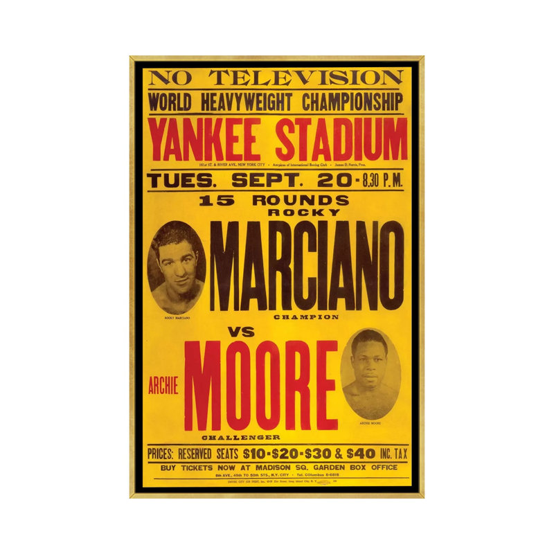 Marciano Vs Moore - Advertisements Print, 40" H x 26" W x 1.5" D, Gold Framed Canvas, No Matte