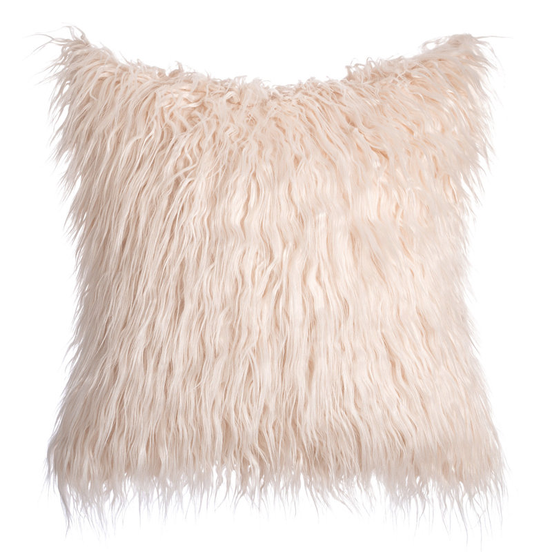 Faux Fur Cushion Square Pillow Cover with Insert, 18" x 18", Light Pink, Polyester