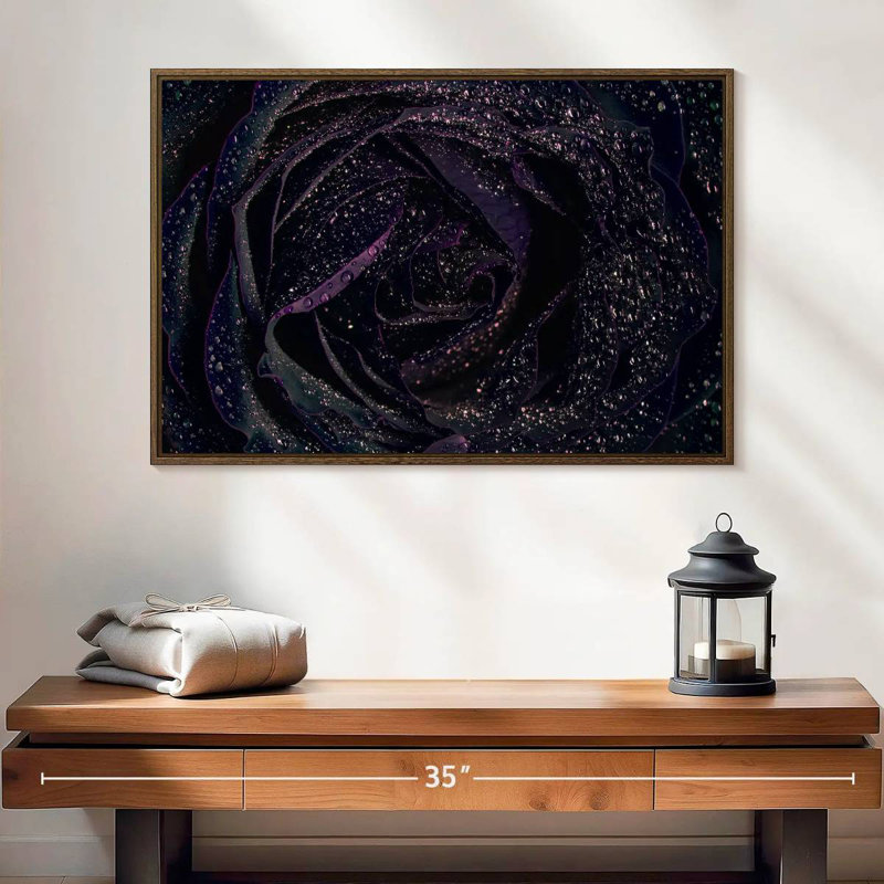 Rose noire scintillante, Cadre flottant noir, 37 po x 25 po