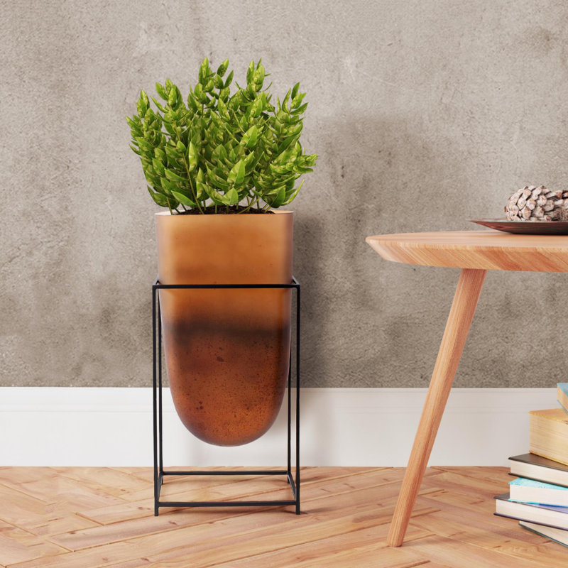Bronze Gavyn Vase with Black Iron Stand- Tall, 21.75"