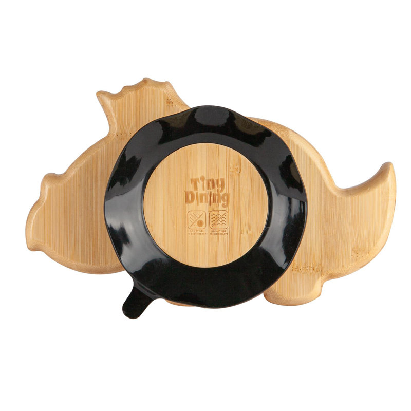 Tiny Dining - Children's Bamboo Suction Dinosaur Plate, Black