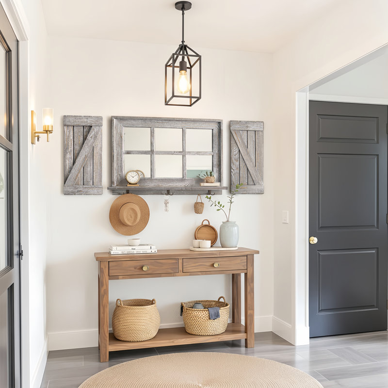 Miroir à 6 panneaux Farmhouse avec volets en Z, gris rustique
