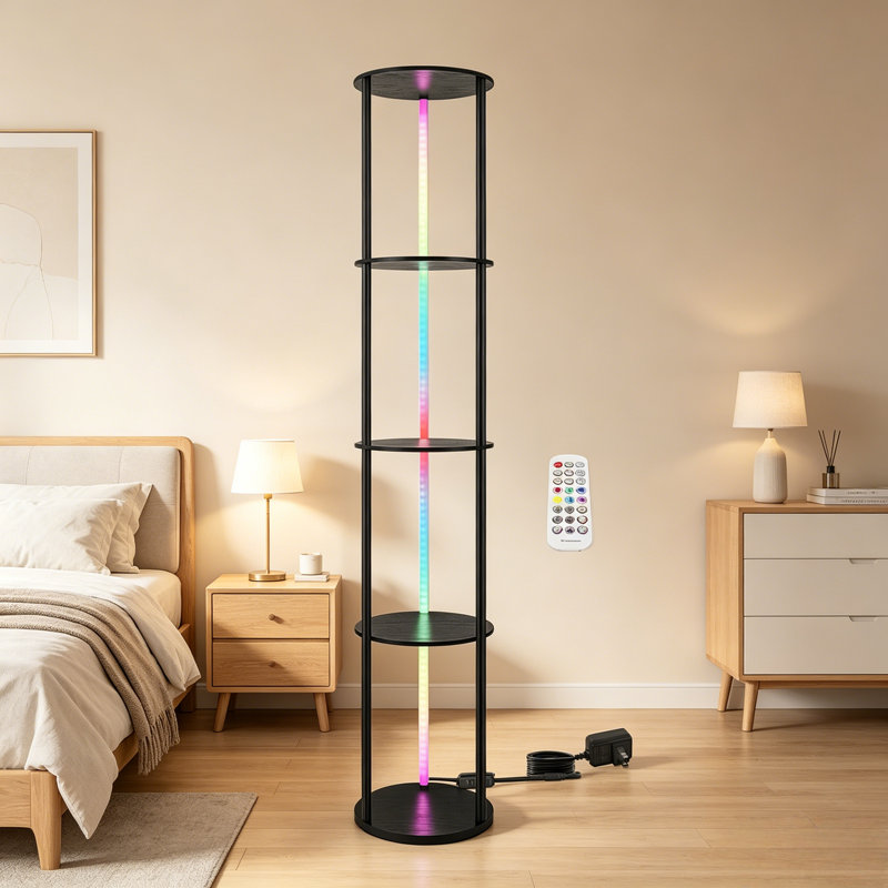 63.6" Floor Lamp With Shelves 5 Tiers Multicolor RGB Led Lamp  App Control Standing Lamp For Living Room Home Deco