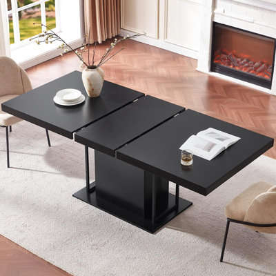 63–79-Inch Extendable Dining Table with Fluted Pedestal Base