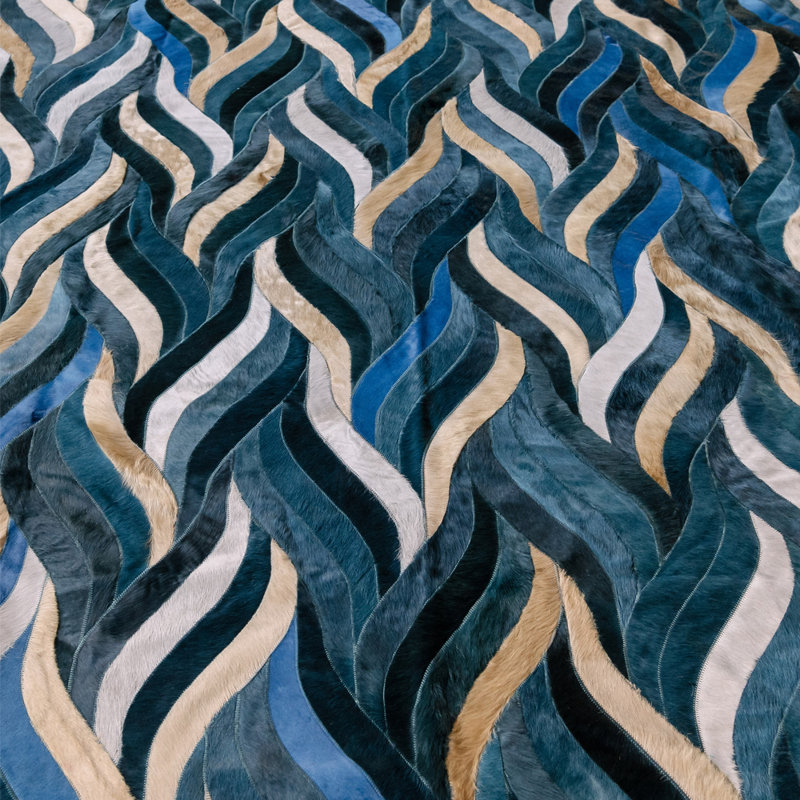 Blue and Teal Cowhide Rectangular Area Rug