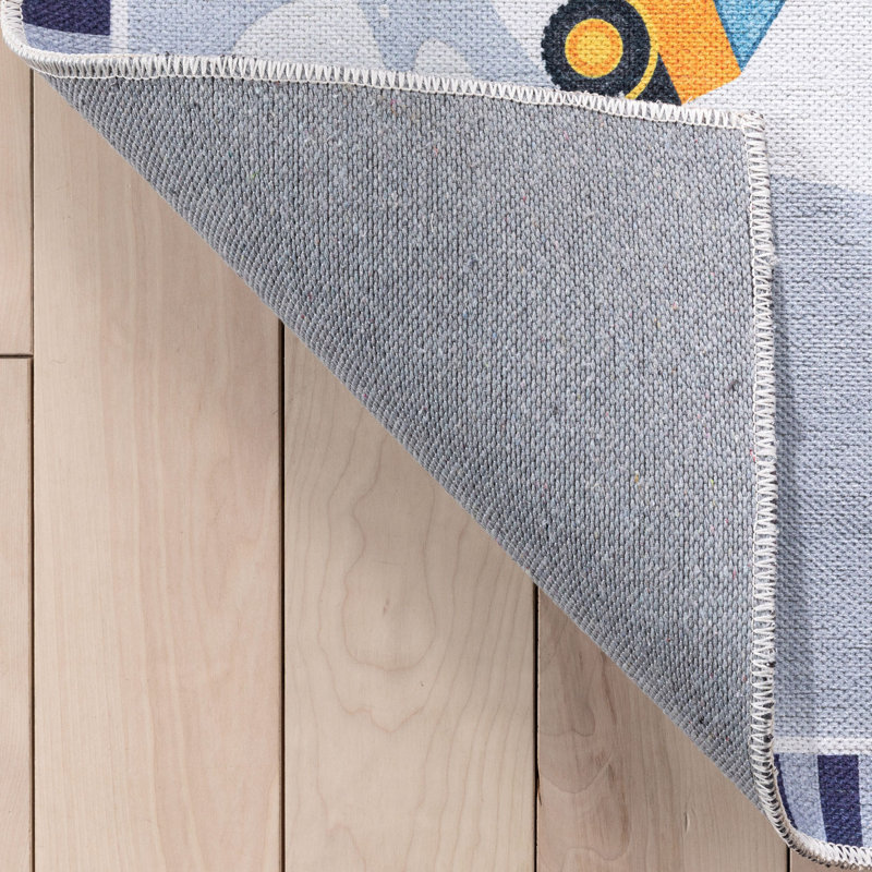 Gray Synthetic Chenille Kids Construction Playmat Rug 5' x 7'