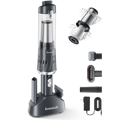 Aspirateur portatif sans fil XenonLab 3-en-1, 25000Pa, avec écran intelligent et base de recharge, rechargeable, pour le nettoyage des poils d'animaux domestiques (rouge)
