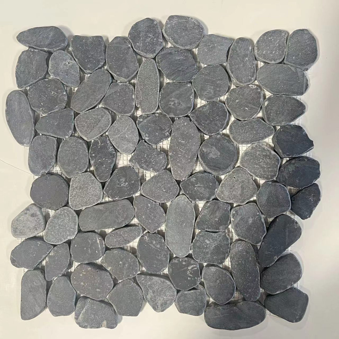 Alor Black Flat Natural Lava Stone Pebbles Mosaic 12" x 12"  Wall & Floor Tile FuStone