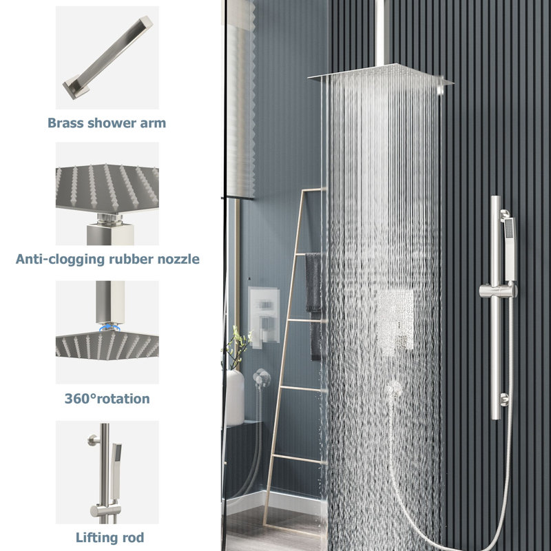 Têtes de système de douche à fixation au plafond, Nickel brossé