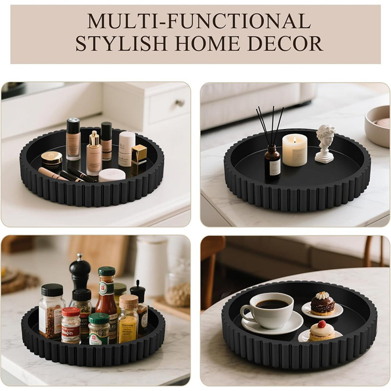 Plateau décoratif rond en bois, plateau moderne pour table basse et décoration intérieure
