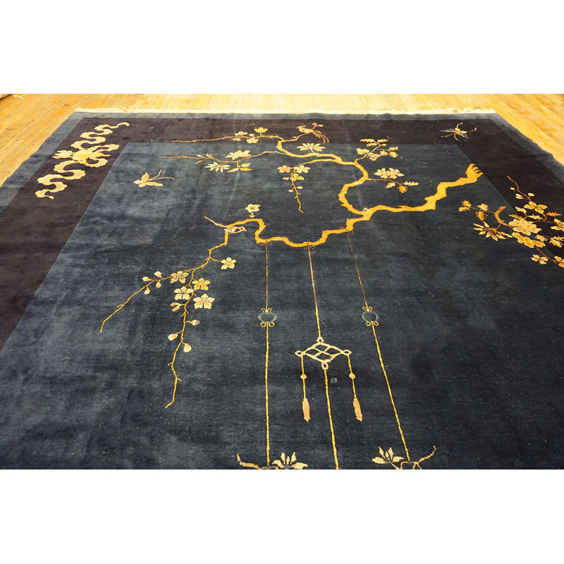 Room Size Knotted Wool Chinese - Peking Rectangle 1920s Blue Antique Rug