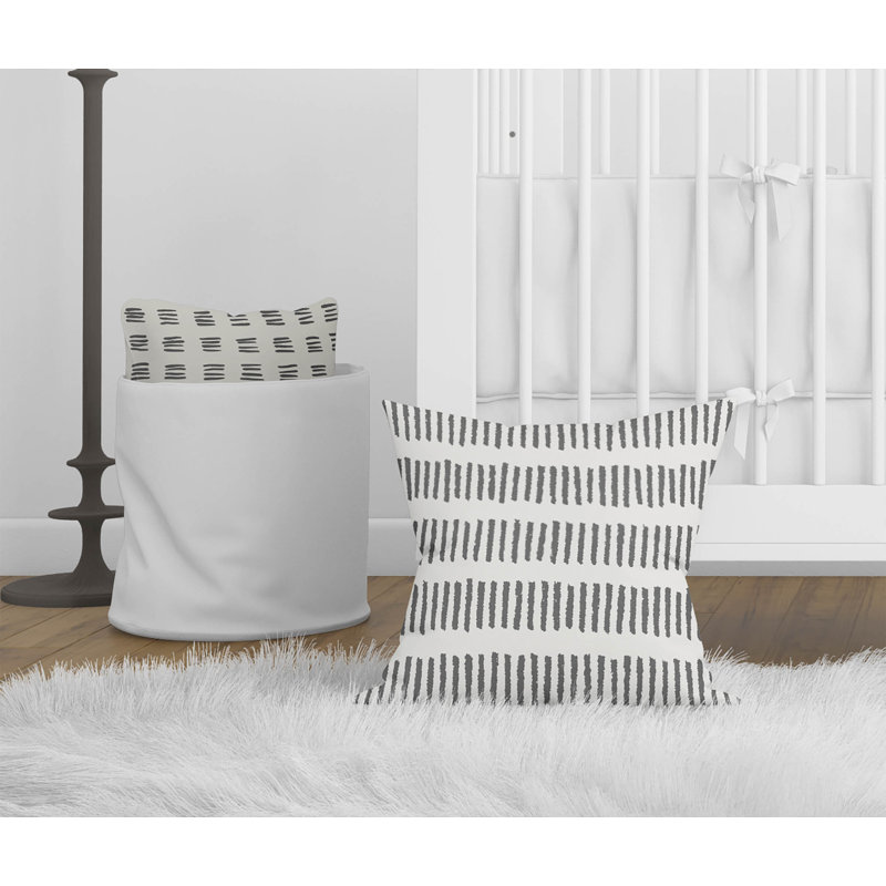 Coussin décoratif lignes d'escrime, H 16 po x l 16 po, Ivoire / rayures gris anthracite