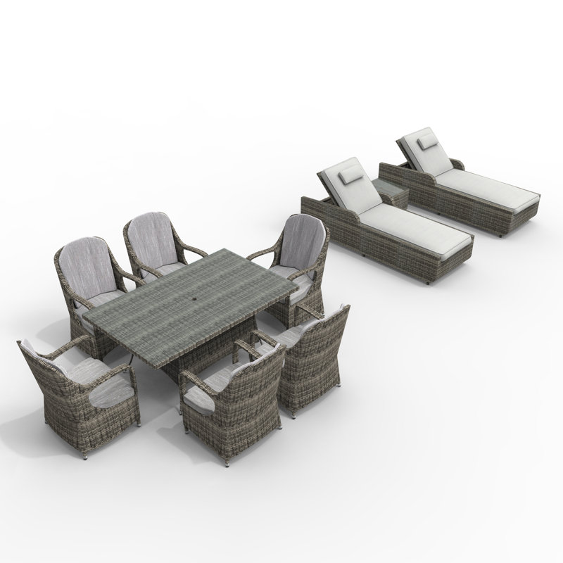 Ensemble de conversation pour 8 personnes en osier / rotin Algird Keyshawn, gris