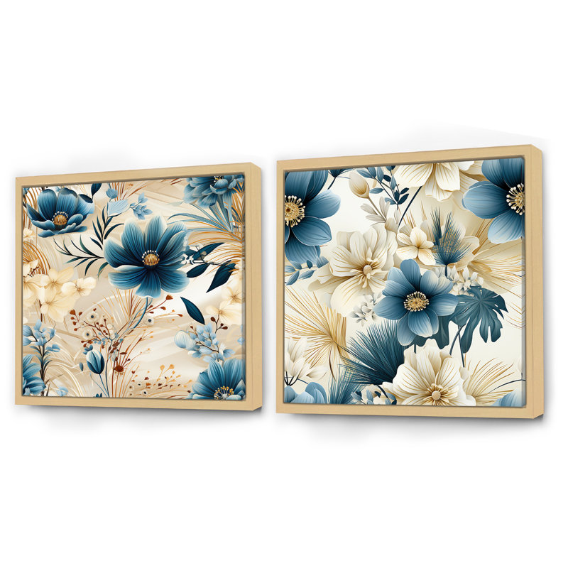 Cyrielle - Ensemble de 2 collages carrés botaniques abstraits, Cadre flottant brun, H 30 po x l 61 po