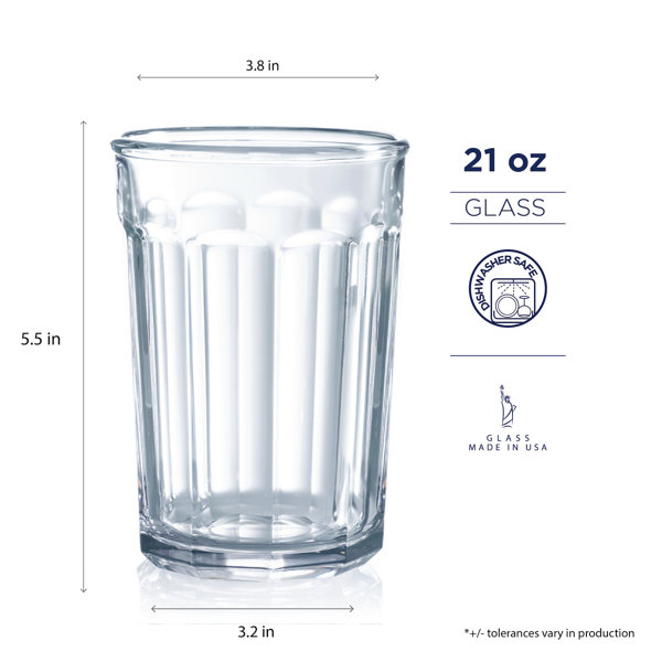 Drinking Glass Set 16 Pcs, Include Eight 16 Oz & Eight 11 Oz Glasses