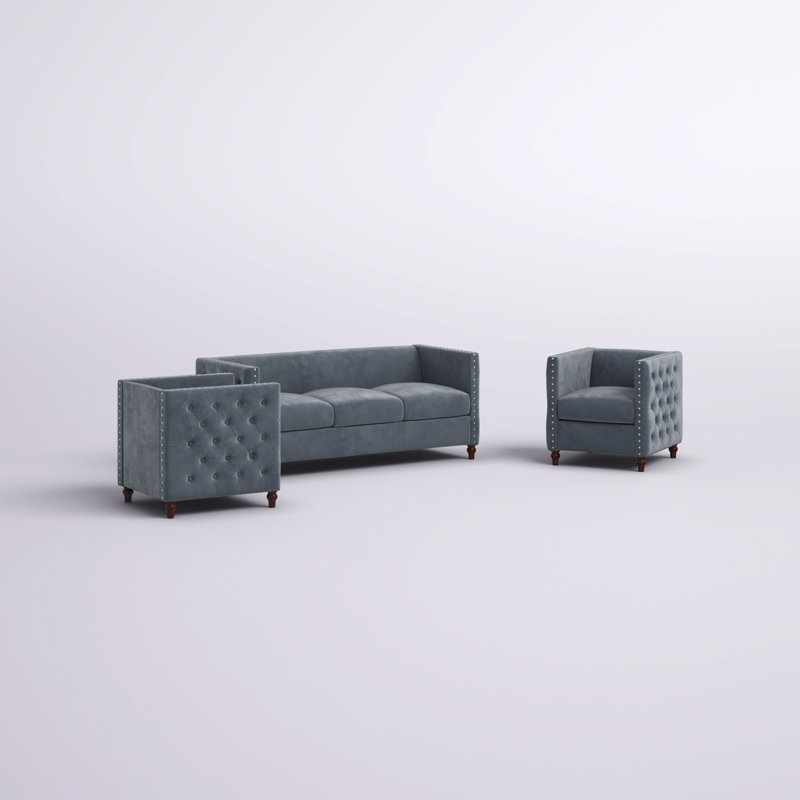 Ensemble de salon 3 velours Shawn Shawn, Velours gris