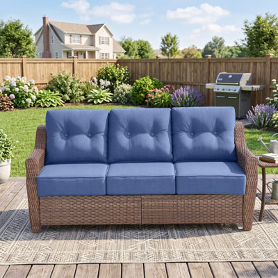 75'' Wide Wicker Outdoor Sofa With Patio Cushions