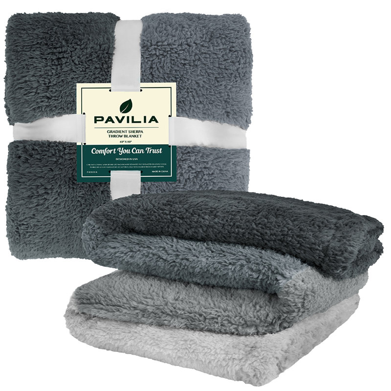 Twin Gradient Charcoal Gray Fleece Sherpa Reversible Throw Blanket