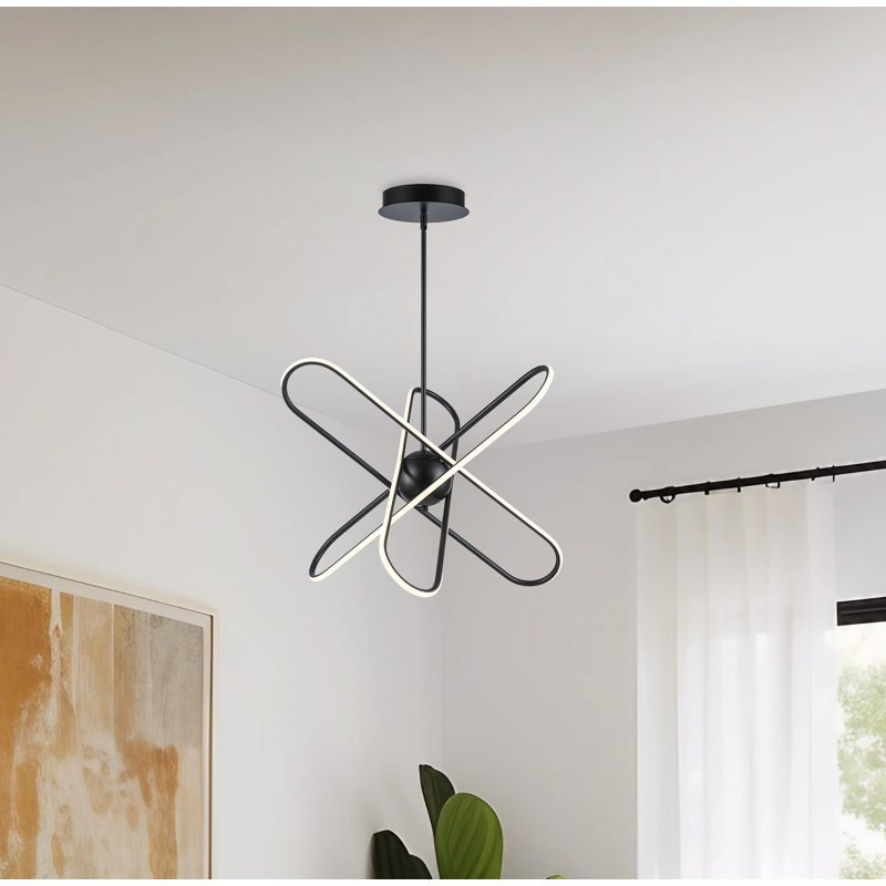 Luminaire suspendu unique à 3 lumières DEL Orchimont, Noir, H 18,7 po x l 25 po x P 27,5 po