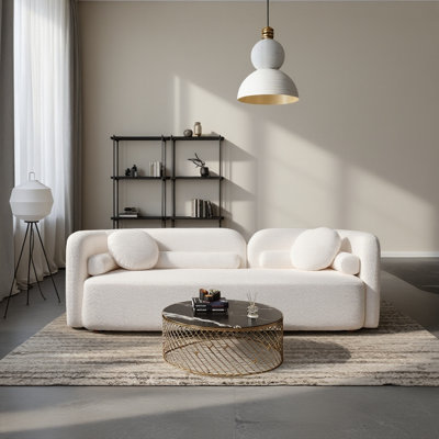 89" Modern Curved Upholstered Boucle Sofa, 3-seater With 6 Pillows