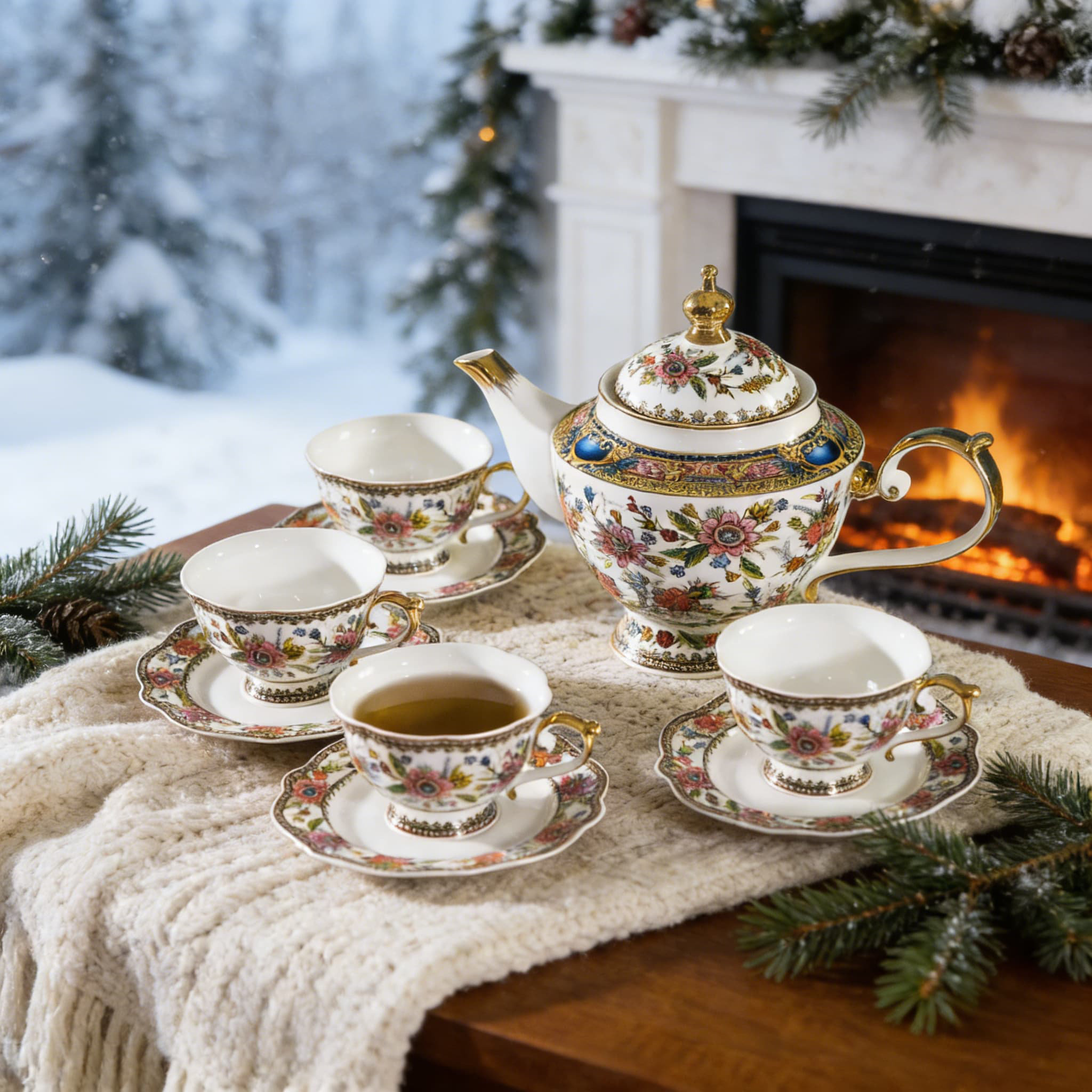 Astoria Grand 21-Piece Bone China Tea Set For 6, Vintage Floral English ...