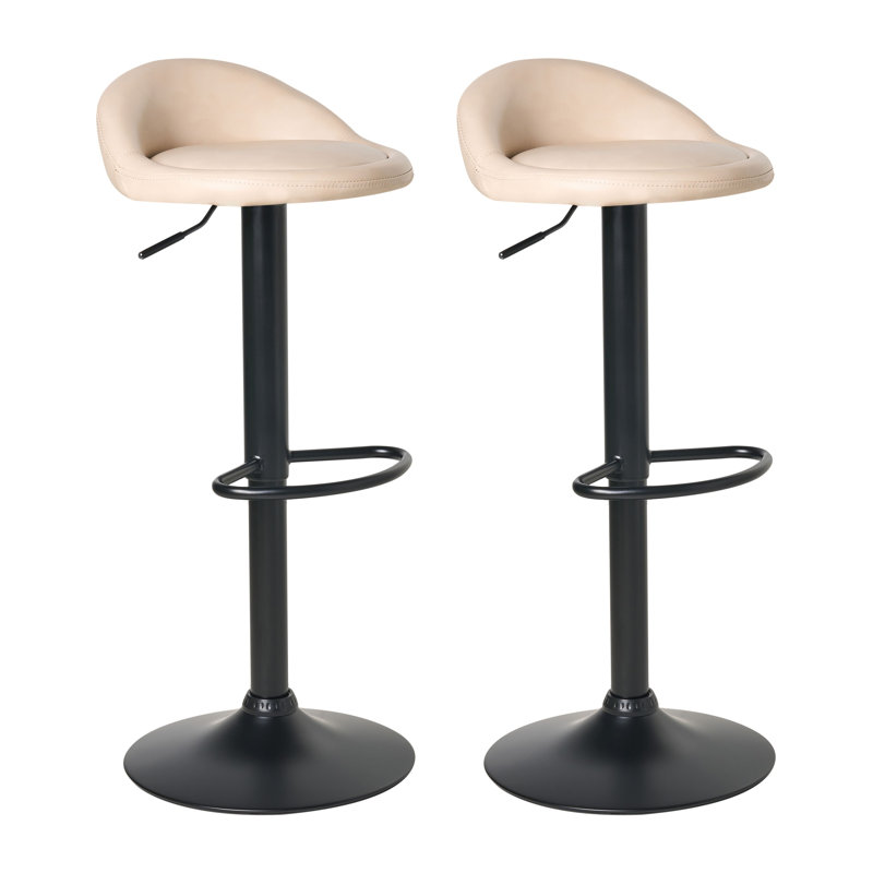 Swivel Upholstered Adjustable Height Counter Stool with Metal Frame, Beige