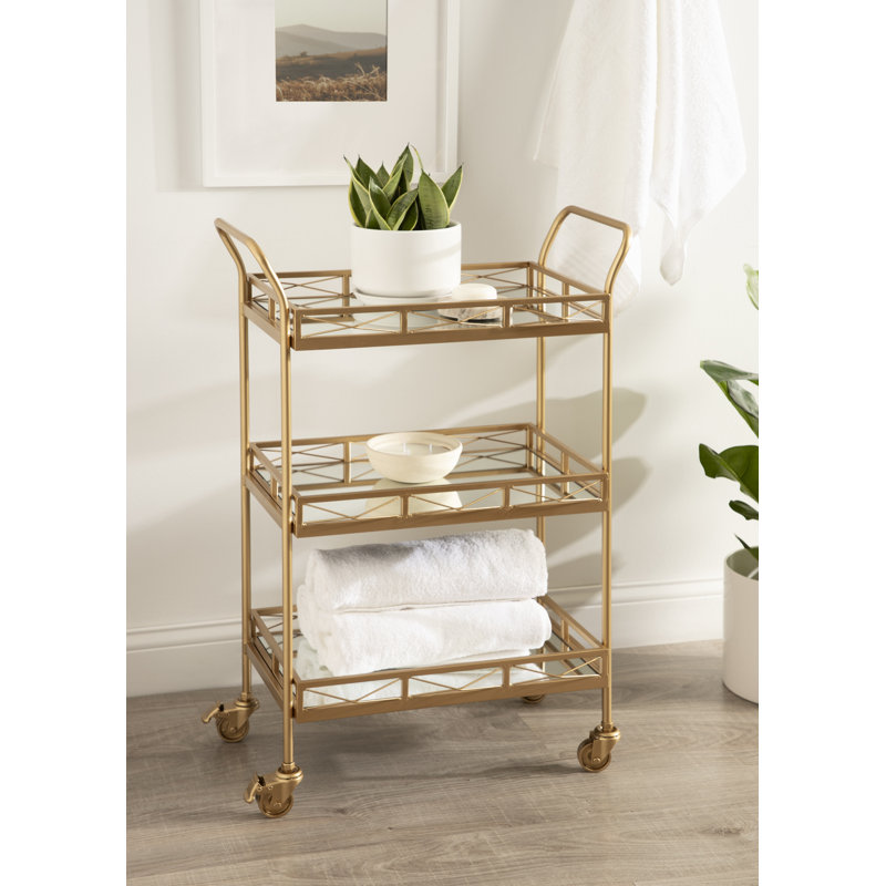 Aloria Metal Bar Cart, Matte Gold