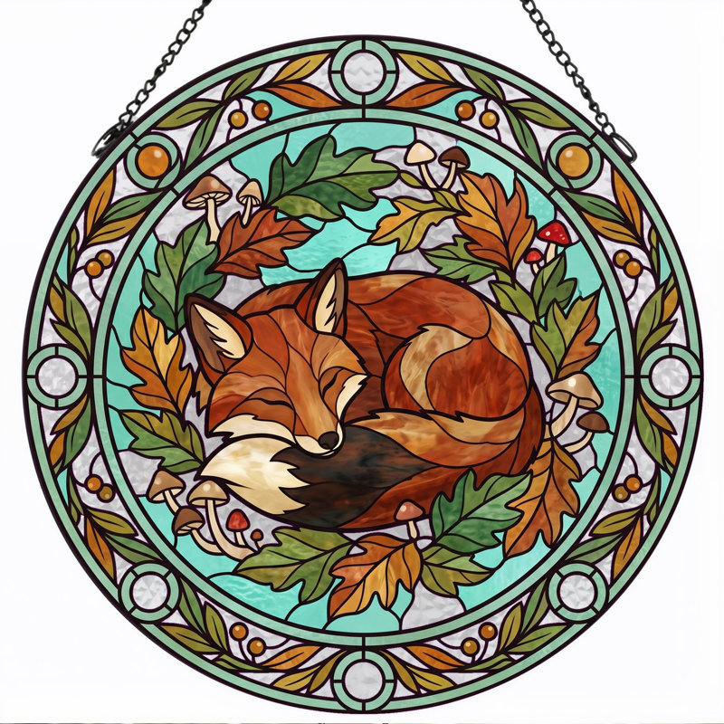 Panneau de fenêtre vitrail Sleeping Fox, H 12 po, H 12 po