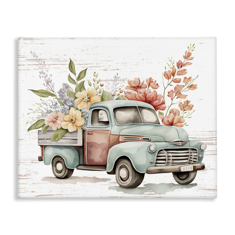 Art mural sur toile Flower Blossom Truck par lettré et doublé, H 36 po x l 48 po