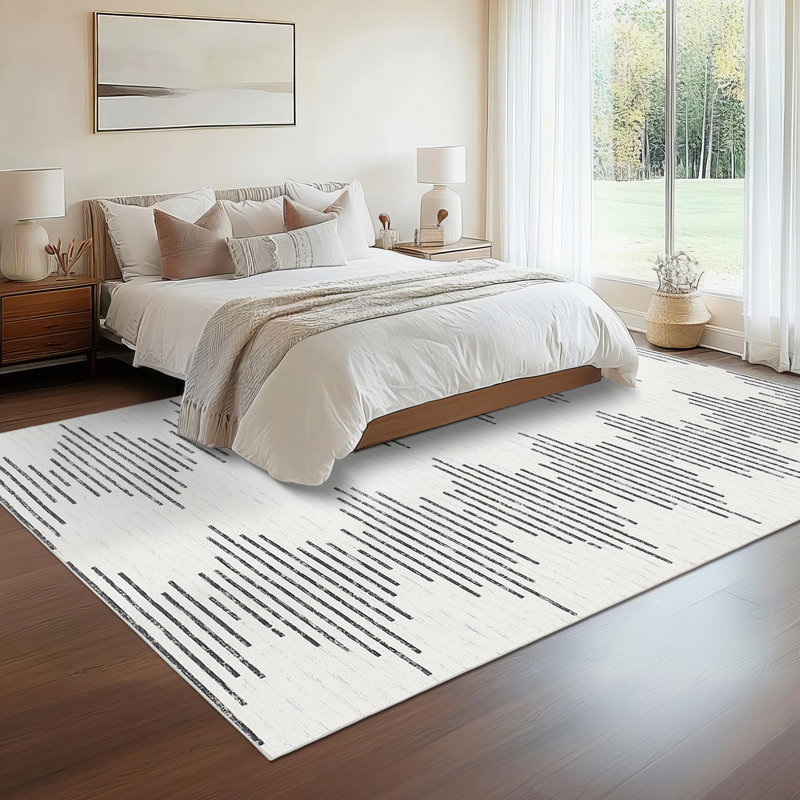 Tapis à rayures géométrique moderne et lavable à la machine pour le salon, Rectangle 8 pi x 10