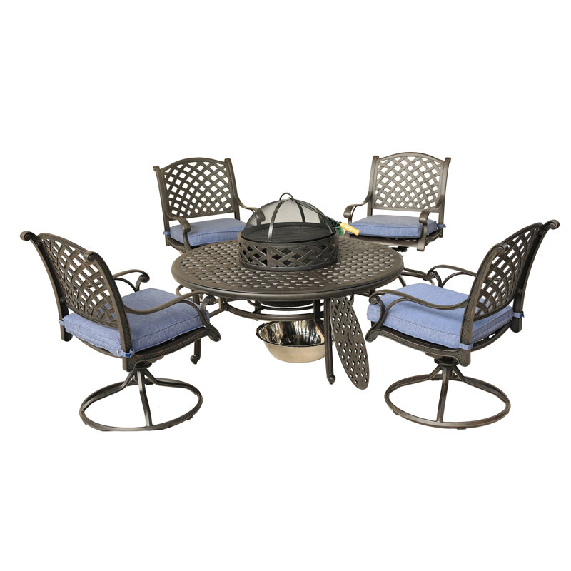 Ensemble de salle à manger en aluminium avec coussins 52 po Bigby, Bleu marine