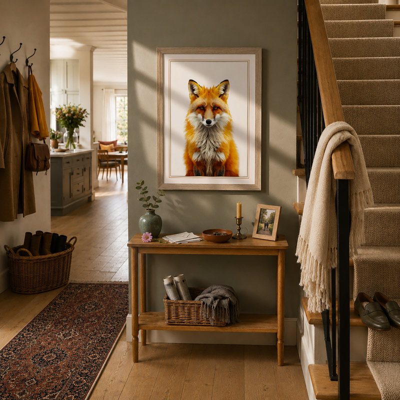 Fox Portrait Boho - Framed Print, A1 - 84.1 x 59.4 cm, Oak