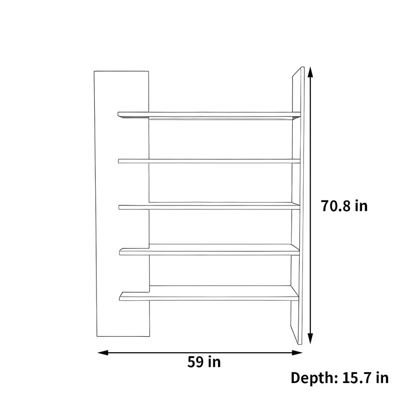 Bibliothèque durable et tendance, (5 tablettes) H 70,8 po x l 59 po x P 15,7 po, Tanné