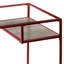 Bureau à finition rouge avec plateau en verre de 5 mm et tablette de rangement rectangulaire en métal