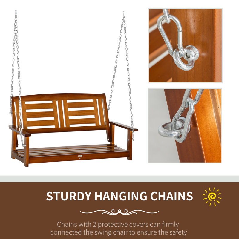 Teak and Pine Two-Person Outdoor Porch Swing with Chains