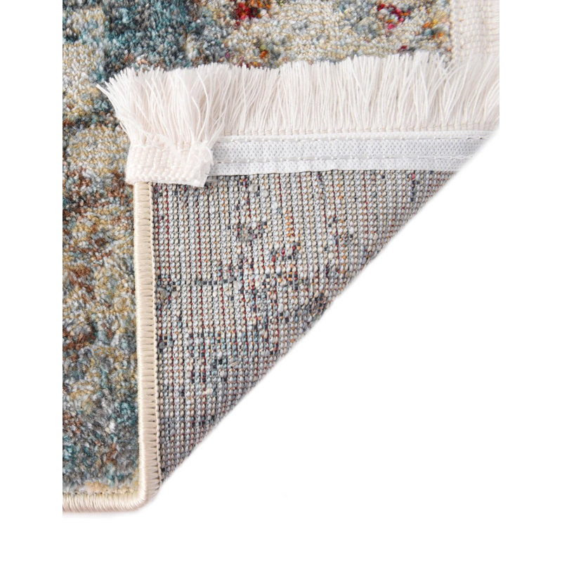 Tapis oriental bleu / rouge / orange / crème Folmar, Runner 2'7" x 14'1"
