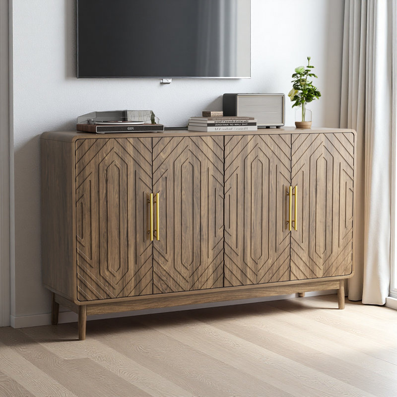 Buffet buffet avec rangement, buffet sculpté à 4 portes, armoire d'appoint multifonctionnelle avec panneau à couches réglables