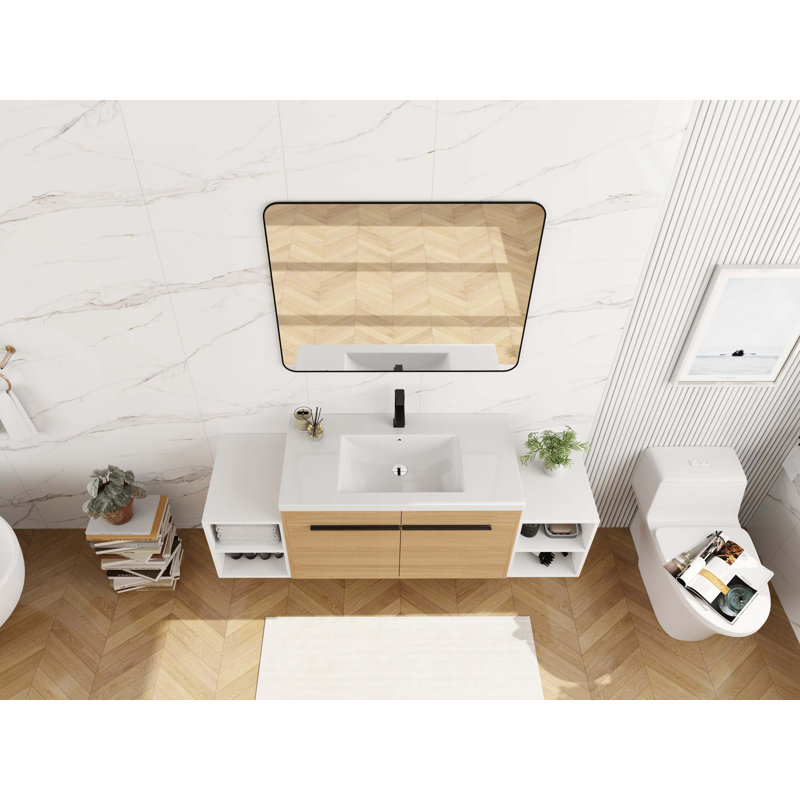 Meuble-lavabo mural avec lavabo en résine et rangement modulaire, 59"