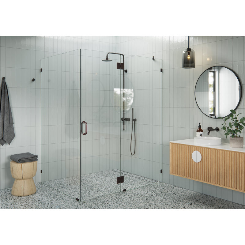 Halo 58 in. x 48 in. x 78 in. 90-degree Fully Frameless Glass Hinged Shower Enclosure, Oil Rubbed Bronze