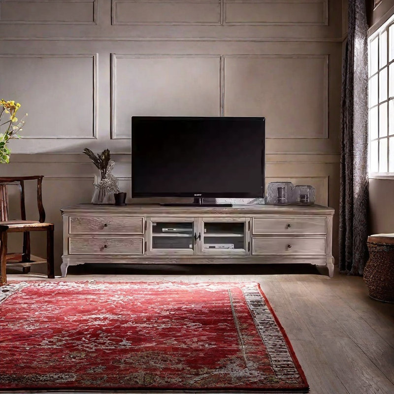 Meuble télé en bois massif pour un look rétro durable, 86.61"