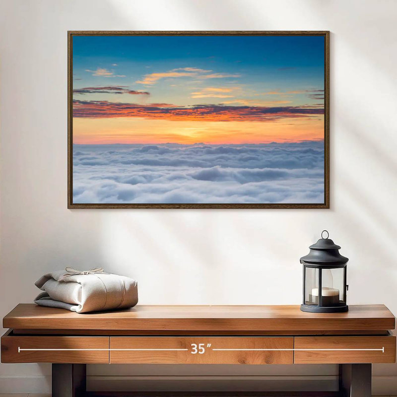 Sunscape Cloudscape, 25 po x 17 po, Cadre flottant noyer