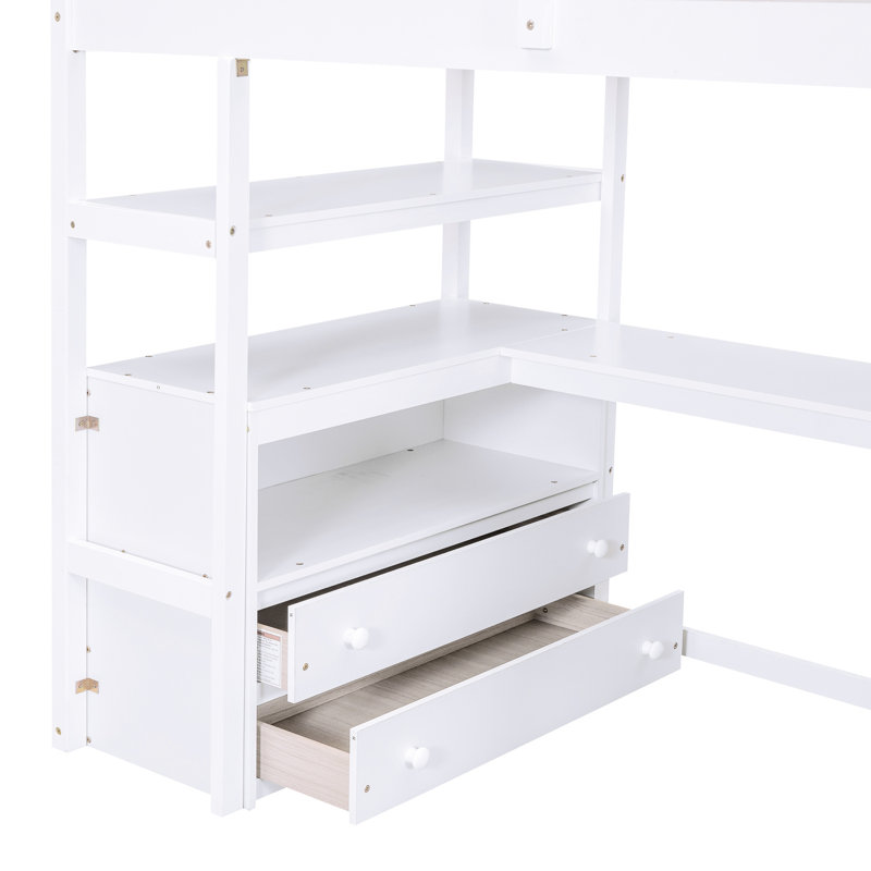 Lit mezzanine simple blanc avec bureau, tablettes et tablettes de stabilité fiables, matériaux de construction inclus