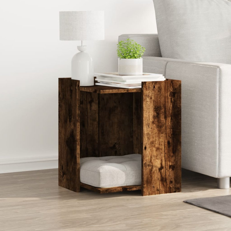 Engineered Wood Litter Box Enclosure, Smoked Oak, 51cm H x 42cm W x 42cm D