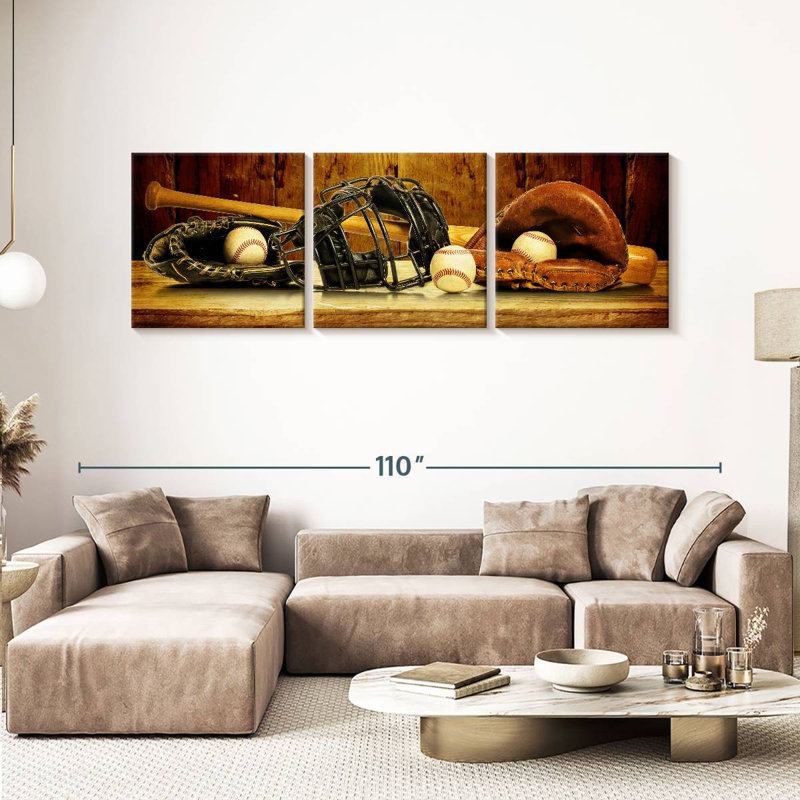 Ensemble de 3 pièces de baseball en sépia sur toile par Ivan S, H 30 po x l 92 po x P 1,25 po