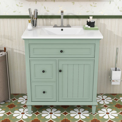 Elegant Freestanding Bathroom Vanity with Ceramic Sink, Adjustable Storage and Tip-Out Drawer