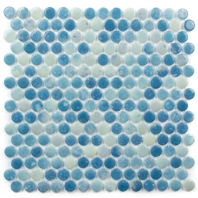Carreau de mosaïque rond en verre 12 po x 12 po Eterna Penny, Bleu