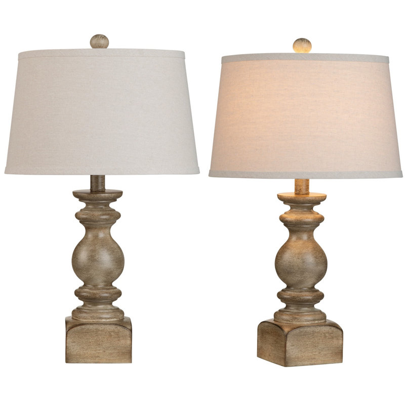 Set Of 2 With Light Undertone Resin Table Lamp With Shade, Oatmeal, Brown with a Light Undertone